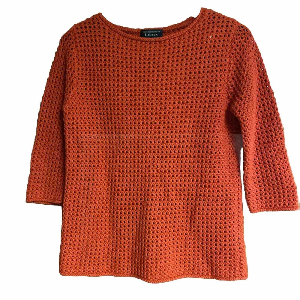 Lauren Ralph Lauren Sweater Womens M Orange Chunky Knit Casual Ladies Jumper